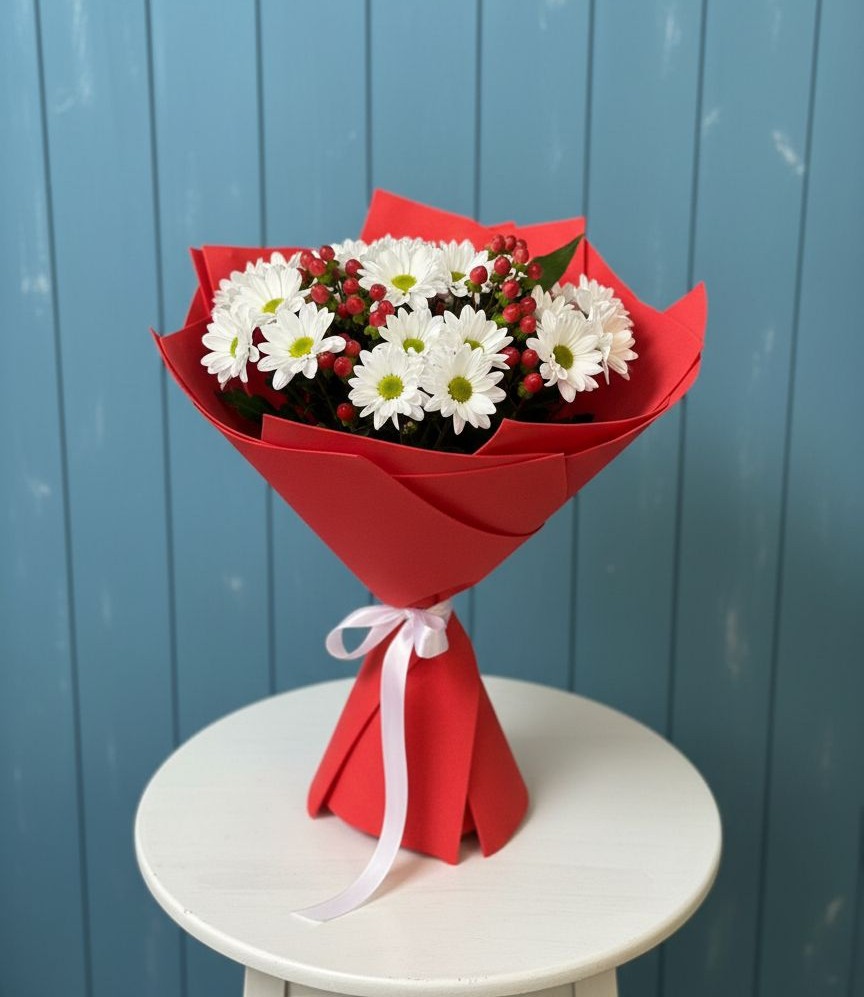 Букет ягоды на снегу в Тюмени Букет цветов из: Хризантемы в Тюмени