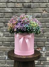 Композиция Яркие эмоции в Тюмени Цветочная композиция из Гипсофила и Розы в шляпной коробке в Тюмени