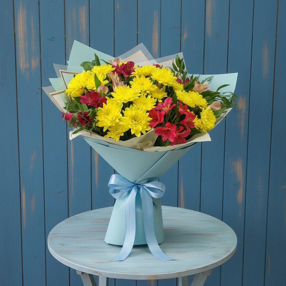 Букет цветов из: Альстромерии и Хризантемы в Тюмени