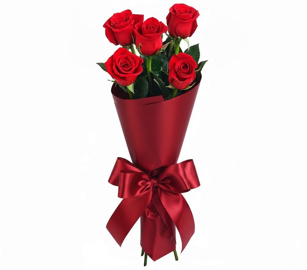 5 Красных роз Эдлесс Лав в Тюмени Букет 5 Красных роз Эдлесс Лав в Тюмени
