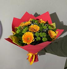 Букет восход солнца в Тюмени Букет цветов из:  Герберы и Хризантемы в Тюмени