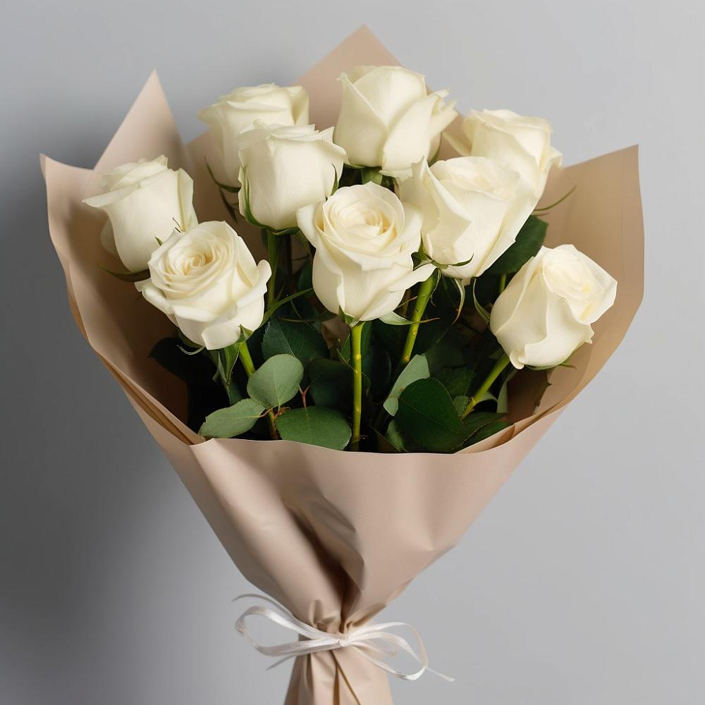 9 Белых роз Эдлесс Лав в Тюмени Букет 9 Белых роз Эдлесс Лав в Тюмени