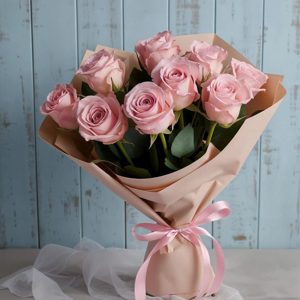 9 розовых роз в Тюмени Букет цветов из: Розы в Тюмени