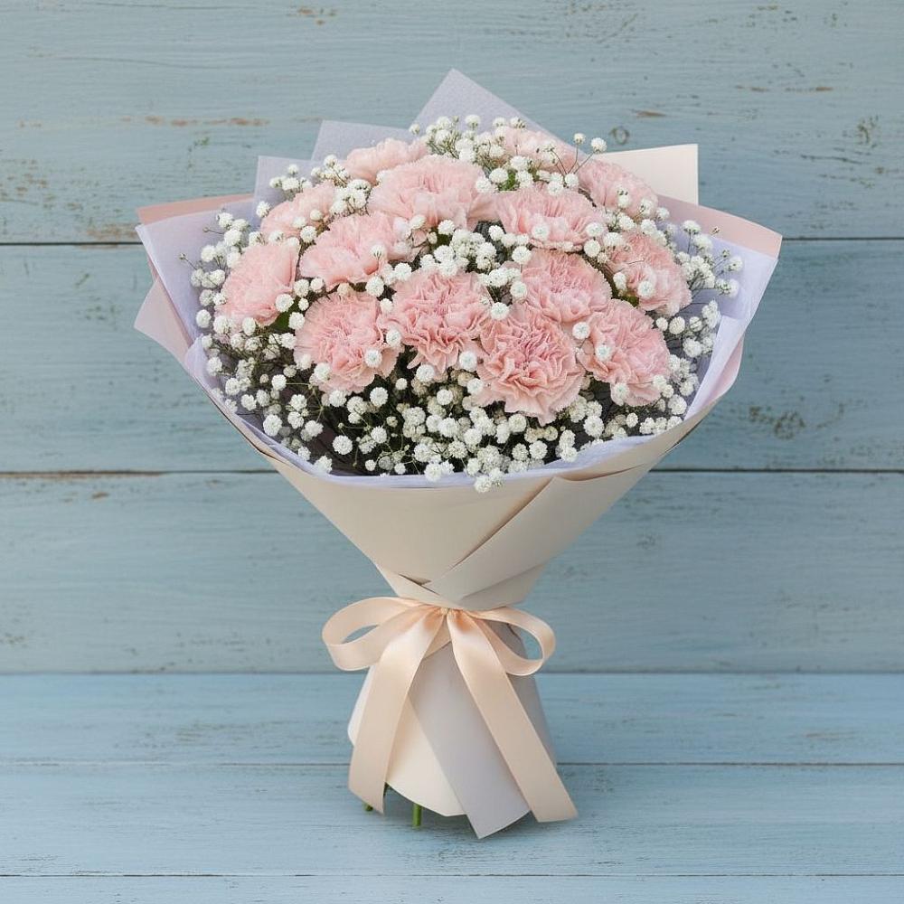 Букет Нежность рассвета в Тюмени Букет цветов из: Гвоздики в Тюмени