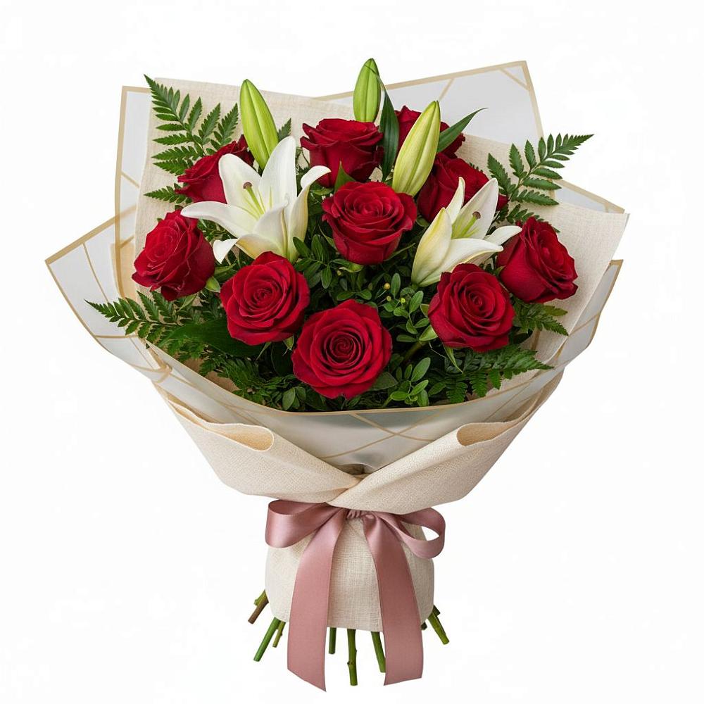 Букет высокая поэзия в Тюмени Букет цветов из: Лилии и Розы в Тюмени