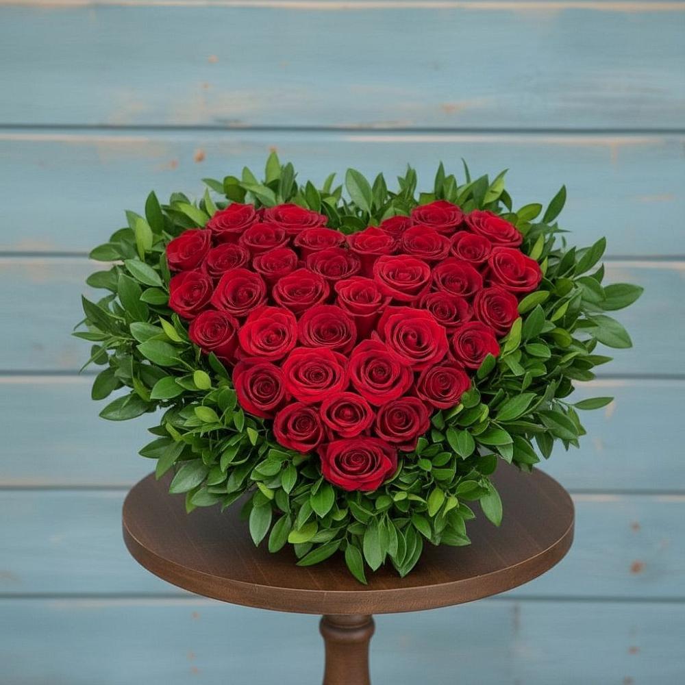 Композиция Сердце в любви в Тюмени Цветочная композиция из Розы в виде сердца в Тюмени