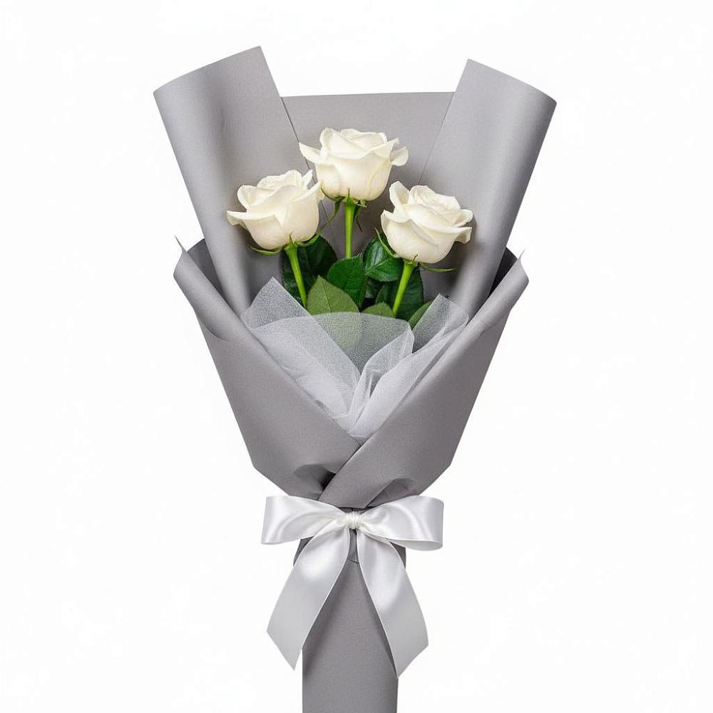Букет 3 белые розы в Тюмени Букет 3 белые розы в Тюмени