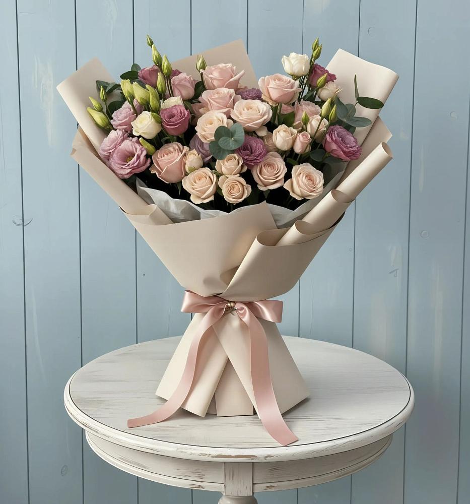 Букет бодрость в Тюмени Букет цветов из: Розы и Лизиантусы в Тюмени