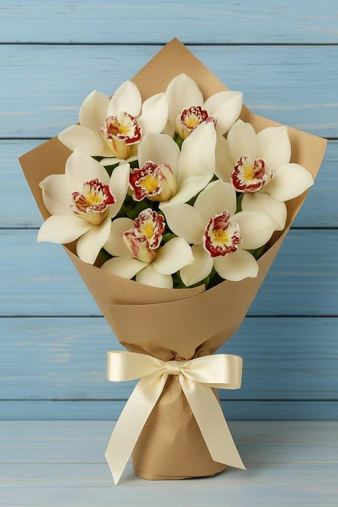 Букет 7 белых орхидей в Тюмени Букет цветов из: Орхидеи и Розы в Тюмени